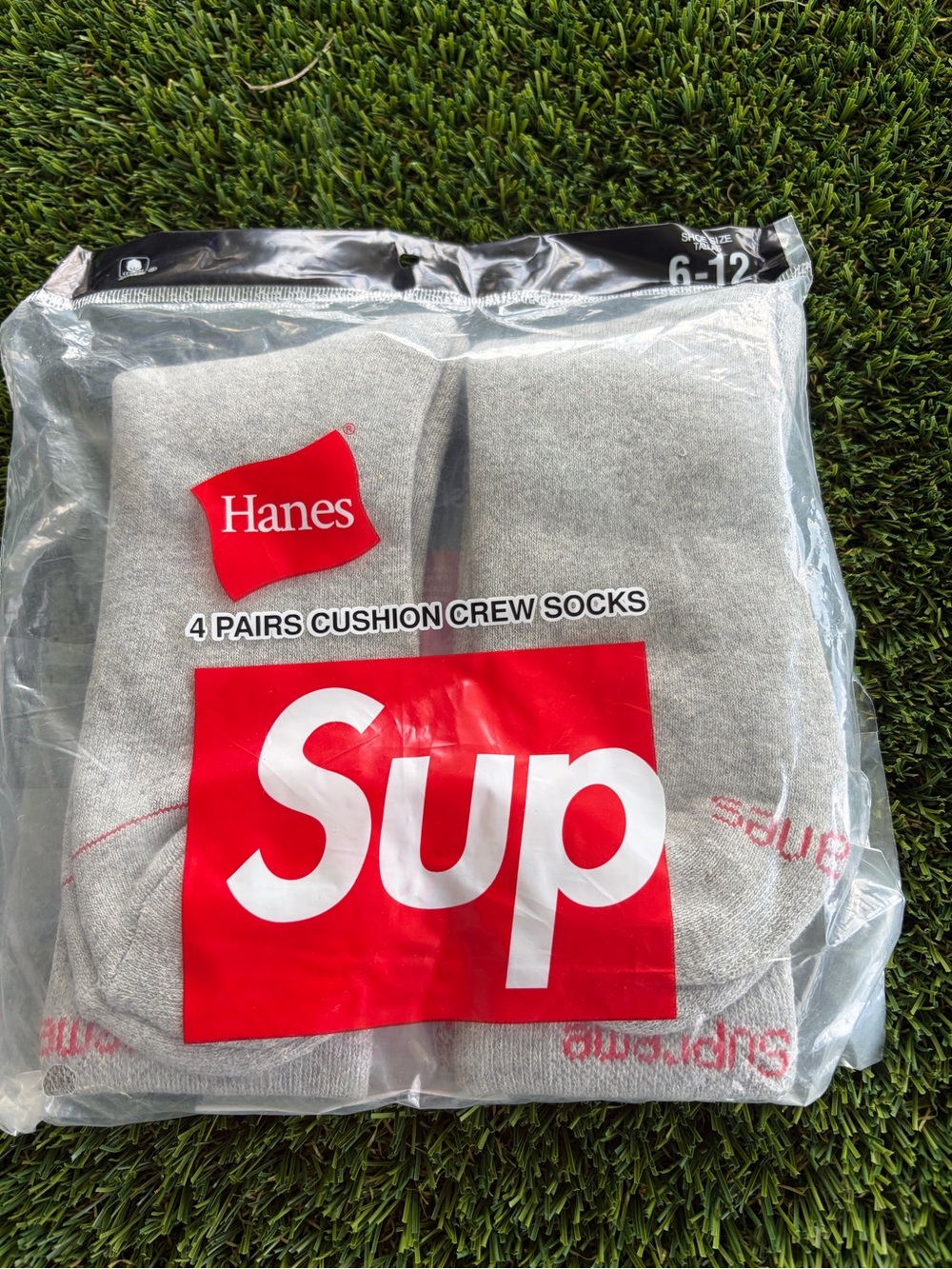 Supreme x Hanes gray Crew Socks with Red Logo - 4 Pairs